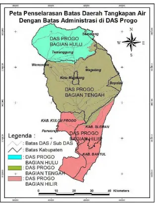 Gambar 2.  Peta penselarasan antara satuan daerah tangkapan air dengan  wilayah administrasi di DAS Progo