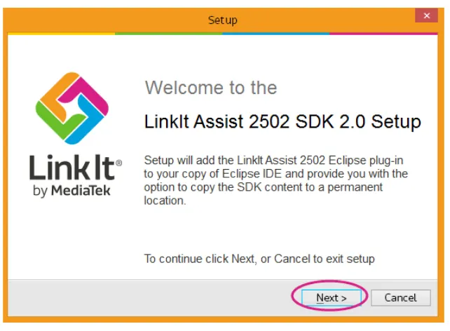 Figure 7 The welcome page of the SDK setup wizard. 