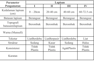 Tabel 1 : Tabel Hasil Pengamatan Profil Tanah