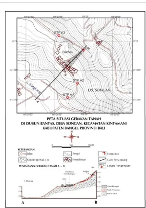 Gambar 4. Peta situasi gerakan tanah dan lokasi pengamatan (modifikasi Badan Geologi, 2017) 