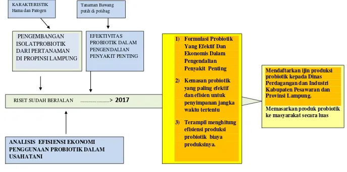 Gambar .          Peta Jalan Riset Pengembangan Probiotik Yang Efektif  Dan Efisien  Dalam Pengendalian Penyakit Penting                         Bawang Putih  Sebagai Upaya Pendukung Ketahanan Pangan Nasional 