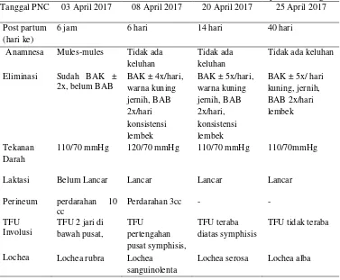 Tabel 4.3  Distribusi Data Subyektif dan Obyektif dari Variabel PNC (Post Natal care) Ny “I” di BPM Minarti Desa Trawasan Kecamatan Sumobito Kabupaten Jombang