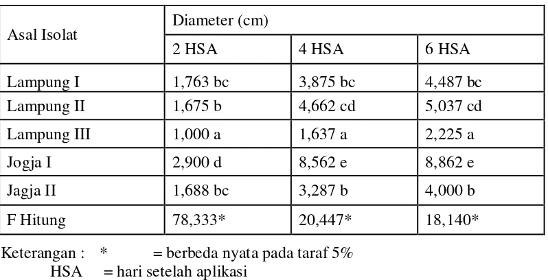 Tabel 1. Rata –rata pertumbuhan diameter M. anisopliae (cm)  