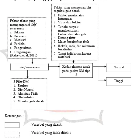 Gambar 3.1 Kerangka konseptual hubungan antara Self awareness dengan kadar glukosa darah pada pasien DM tipe 2 di Poli Penyakit Dalam RSUD Jombang
