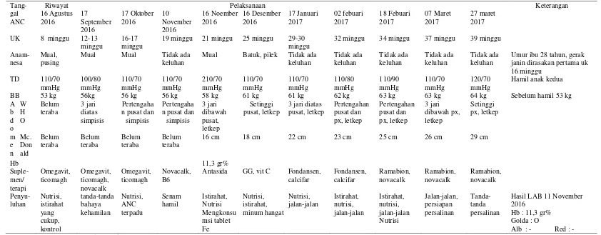 Tabel 4.1  Distribusi Data Subyektif dan Obyektif dari variabel ANC Ny. “L” di BPM Maria zulfah, Amd,keb Desa Banyu Jatirejo Kec