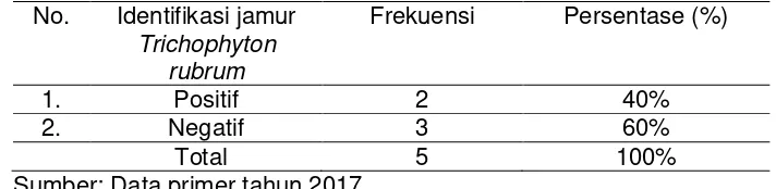 Tabel 5.3 Analisa deskriptif variabel penelitian jamur Trichophyton rubrum pada petani yang terinfeksi tinea pedis di desa Curah Malang RT 01/RW 01, Kec