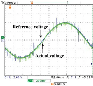 FIGURE 8. Experimental results for static performance ofproposed controller during full load, actual voltage, and refer-ence voltage (10 V/div).
