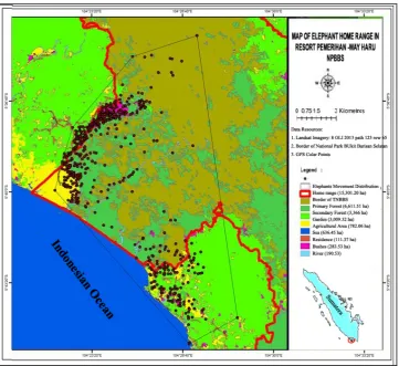Figure 1:  Map of elephant home range in Resort Pemerihan-Way Haru, NPBBS. 