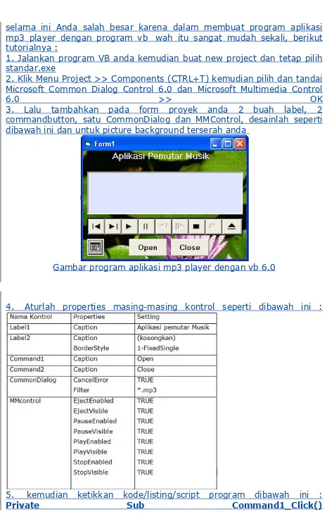 Gambar program aplikasi mp3 player dengan vb 6.0