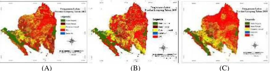 Tabel 2. Hasil interpretasi citra Landsat tentang perubahan tutupan hutan dan lahan ProvinsiLampung tahun 2002, 2009, dan 2014.