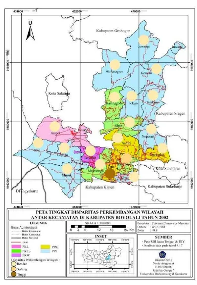 Tabel 13 Indeks Willamson antar Kecamatan di Kabupaten Boyolali tahun 2002 dan 2011 