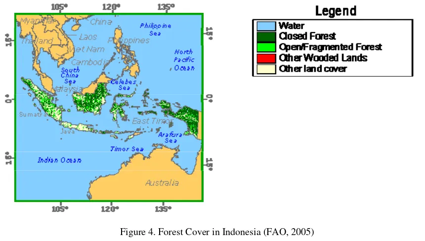 Figure 4. Forest Cover in Indonesia (FAO, 2005) 