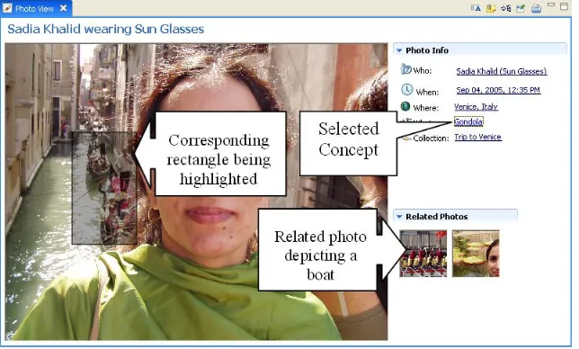 Fig. 4. The photo viewer with concept and region highlighting support. The selectionof concept Gondola has highlighted the associated region.