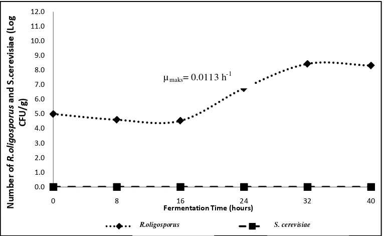 Figure 3. Growth curves of R. oligosporus and S. cerevisiae during tempeh fermentation inoculated with Rhizopus oligosporus 