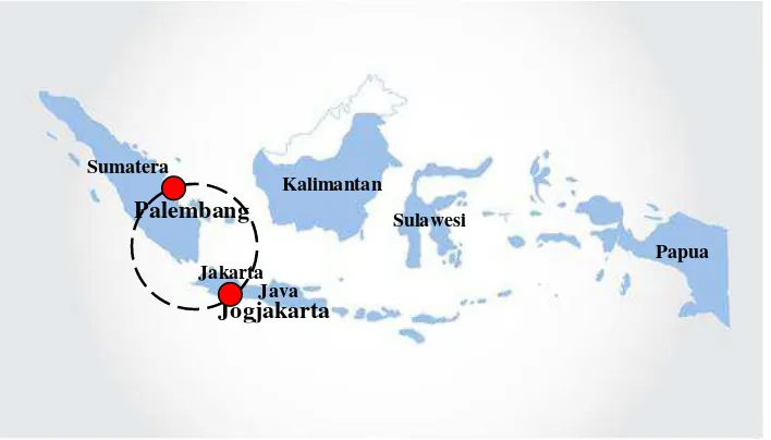 Figure 2. Jogjakarta and Palembang on Indonesia map 