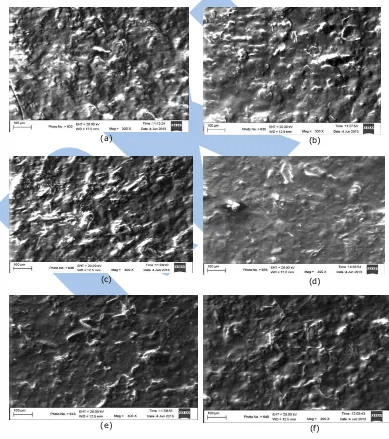 Gambar 7a menunjukkan granula pati yang menyebar secara merata dalam bioplastik. Gambar 7b dan 7c menunjukkan permukaan bioplastik yang kurang homogen