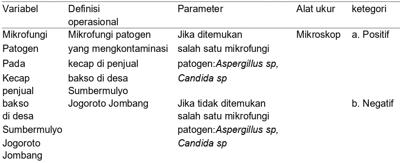 Tabel 4.2 Definisi Operasional identifikasi mikrofungi patogen pada kecappenjual bakso didesa Sumbermulyo Jogoroto Jombang