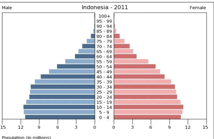Gambar. Populasi penduduk Indonesia berdasar jenis kelamin tahun 2011