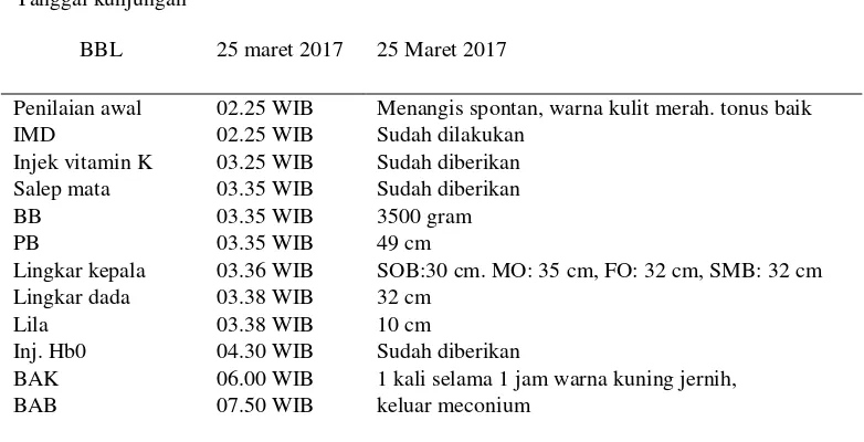 Tabel 4.3 Distribusi Data Subyektif Dan Data Obyektif Dari Variabel Bayi Baru Lahir Ny.”K” Di PMB Siti Rofi’atun, SST  