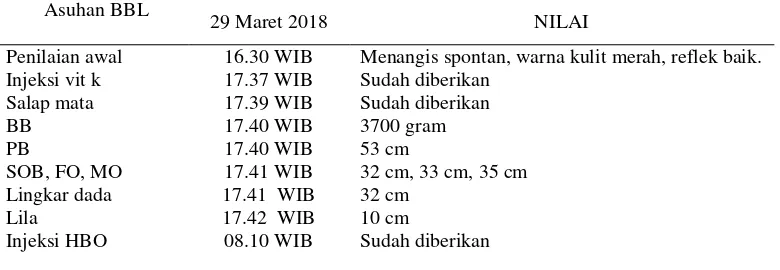 Tabel 4.4 Distribusi Data Subyektif dan Data Obyektif dari Variabel Bayi Baru Lahir Bayi Ny.”L” di RSIA Muslimat, Jombang 