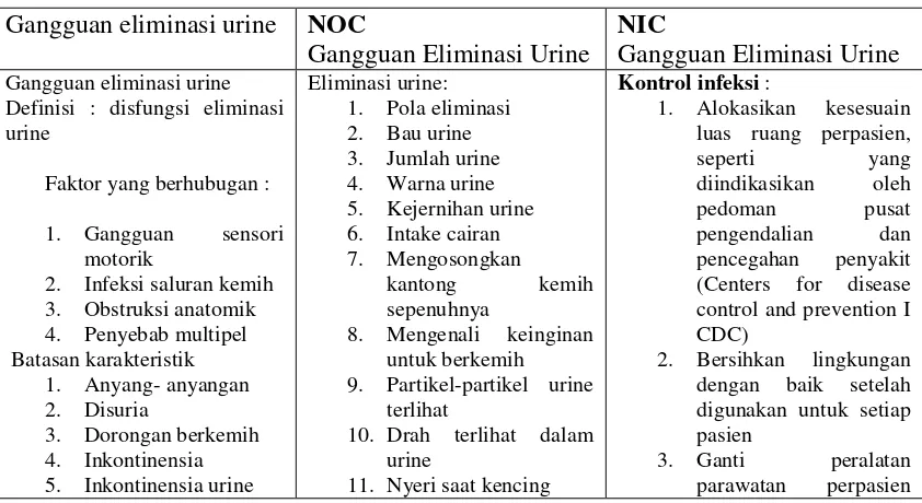 Tabel 2.3 intervensi Keperawatan Gangguan Eliminasi Urine (Heardman,2015) 