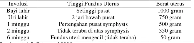 Tabel  2.5  Perubahan involusi uterus 