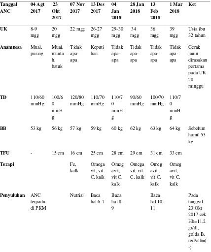Tabel 4.1 Distribusi Subjektif dan Data dari Variabel Kehamilan Ny.”L” di PMB Nur Hayati, STr.Keb Desa Jogoroto Kecamatan Jogoroto Kabupaten Jombang 