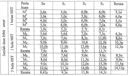 Tabel 3. Rerata Jumlah daun bibit umur 1,2,3 bulan setelah tanarn 