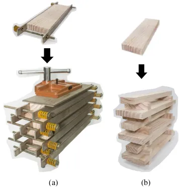 Fig. 1. Stacking of samples during heat treatment: (a) with the clamps, (b) without the clamps.
