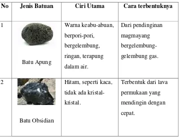 Tabel 2.2Jenis- jenis Batuan Beku 
