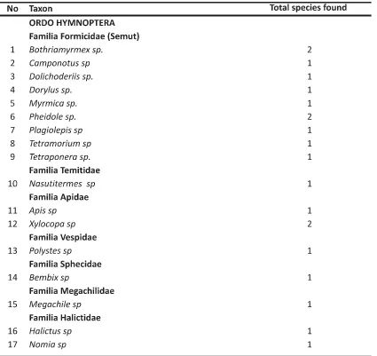 Table 2.  Insect diversity found in Anak Krakatau (2013)