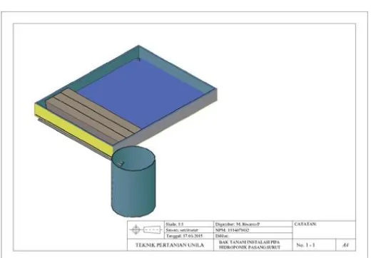 Gambar 2. Bak tanam dan sistem instalasi pipa pada sistem hidroponik pasang surut yang dibuat.