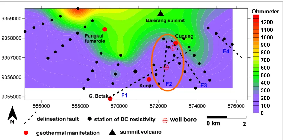 Fig 2. Radon concentration distribution above a geothermal fracture zone; (a) the 2D migration model of radon concentration under surface of a sliced line AA’ from Fig 1(a) and (b) Radon concentration curve of profile AA’ at 70 cm depth
