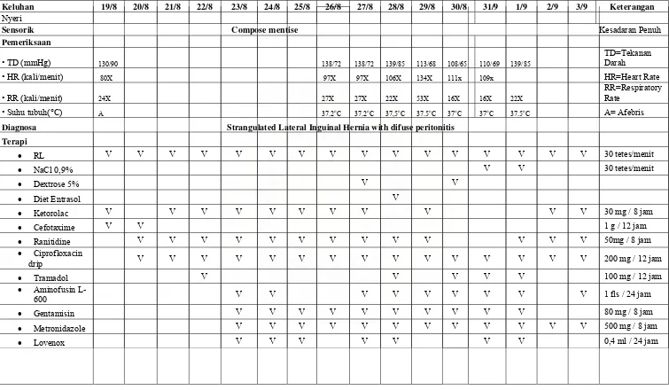 Tabel 6. Hasil diagnosa dan Terapi Pasien ( 19 Agustus - 03 September 2008 ) 