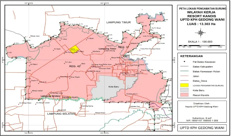 Figure 1. Map of the administrative area of the KPHP Gedong Wani with scale of 1: 100.000(KPHP GedongWani, 2014).