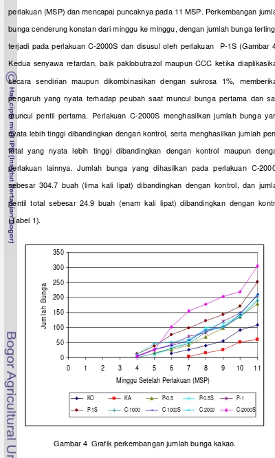 Gambar 4  Grafik perkembangan jumlah bunga kakao. 