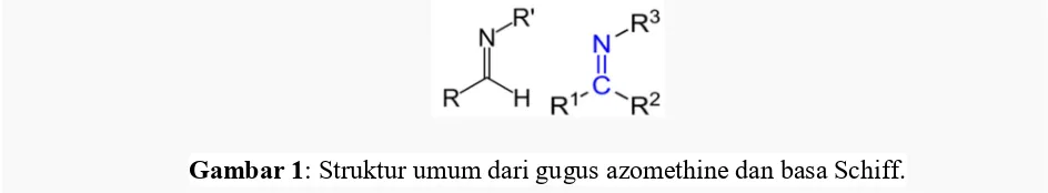 Gambar 1: Struktur umum dari gugus azomethine dan basa Schiff. 