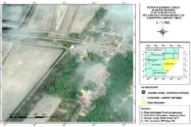 Figure 2. Map of the spread of the tree Jeruju (Acanthus ilicifolius) on the research efforts ofConservation Jeruju (Acanthus ilicifolius) in Lampung Mangrove Centre MargasariVillage Labuhan Maringgai Subdistrict Lampung Timur District LampungProvince Indonesia March 2017 (Putri and Putri, 2017).