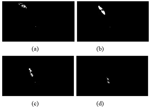 Fig. 1 The results of the pixel determination from video 3 for frame 28, 35, 42, and 53 successively 