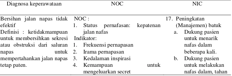 Tabel 2.2 Intervensi Diagnosa Keperawatan Sumber Nanda NIC NOC (Herdman, 2015 dan Buthcer, 2016) 