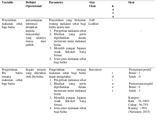 Tabel 4.2 Definisi Operasional Pengaruh Penyuluhan Terhadap Tingkat Pengetahuan Ibu 