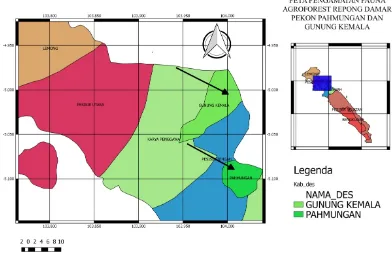 Gambar 1. Lokasi penelitian dinamika vegetasi repong damar yaitu Pekon                    Pahmungan dan Pekon Gunung Kemala Krui Pesisir Barat 2017                    (Riyanto, 2017HASIL DAN PEMBAHASAN 