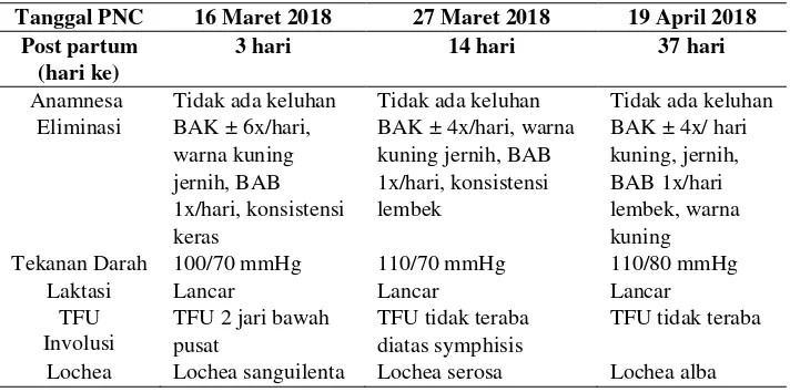 Tabel 4.3 Distribusi Data Subjektif dan Objektif dari Variabel PNC (Post Natal care) Ny.“S” di PMB Dyah Ayu Tri S,  AMd.Keb 