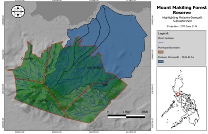 Figure 2  Map of the MMFR highlighting the Molawin-Dampalit Sub-Watershed as the study site in the Philippines