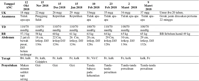 Tabel 4.1 Distribusi Data Subyektif dan Obyektif  dari Variabel ANC Ny ‘’S’’ di PBM Izza Tri Rohmawati, SST Bareng, Jombang  