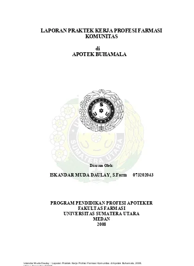 Laporan Praktek Kerja Profesi Farmasi Komunitas Di Apotek Buhamala