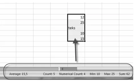 Gambar 2-5: Taskbar yang menampilkan hasil penghitungan otomatis, meliputi Average, Count, Numerical Count, Min,  Max dan Sum