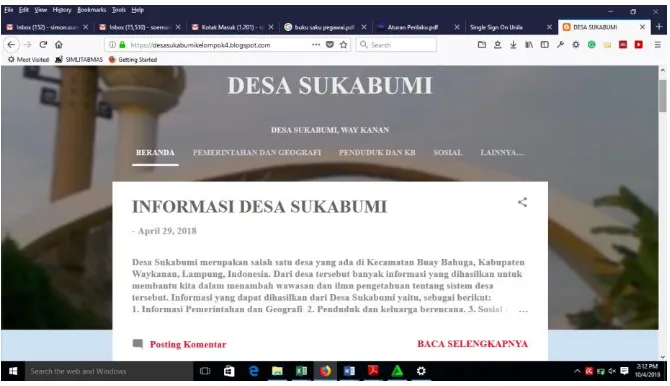 Gambar 2. Webblog Desa Sukabumi Kecamatan Buay Bahuga Hasil Pelatihan 