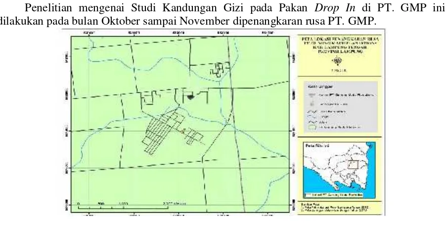 Gambar 1. Peta Lokasi Penelitian Studi Kandungan Gizi Pada Pakan Drop In Rusa di PT.Gunung Madu Plantations dengan skala 1:25000 (Setiawan, 2015)