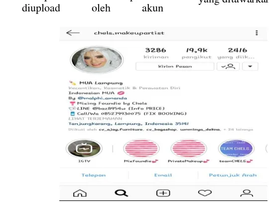Gambar 1.  Profil Akun Chels Make-Up Artist di Instagram 